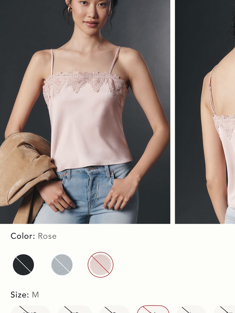 Anthropologie Rose Lace-Trim Satin Cami
